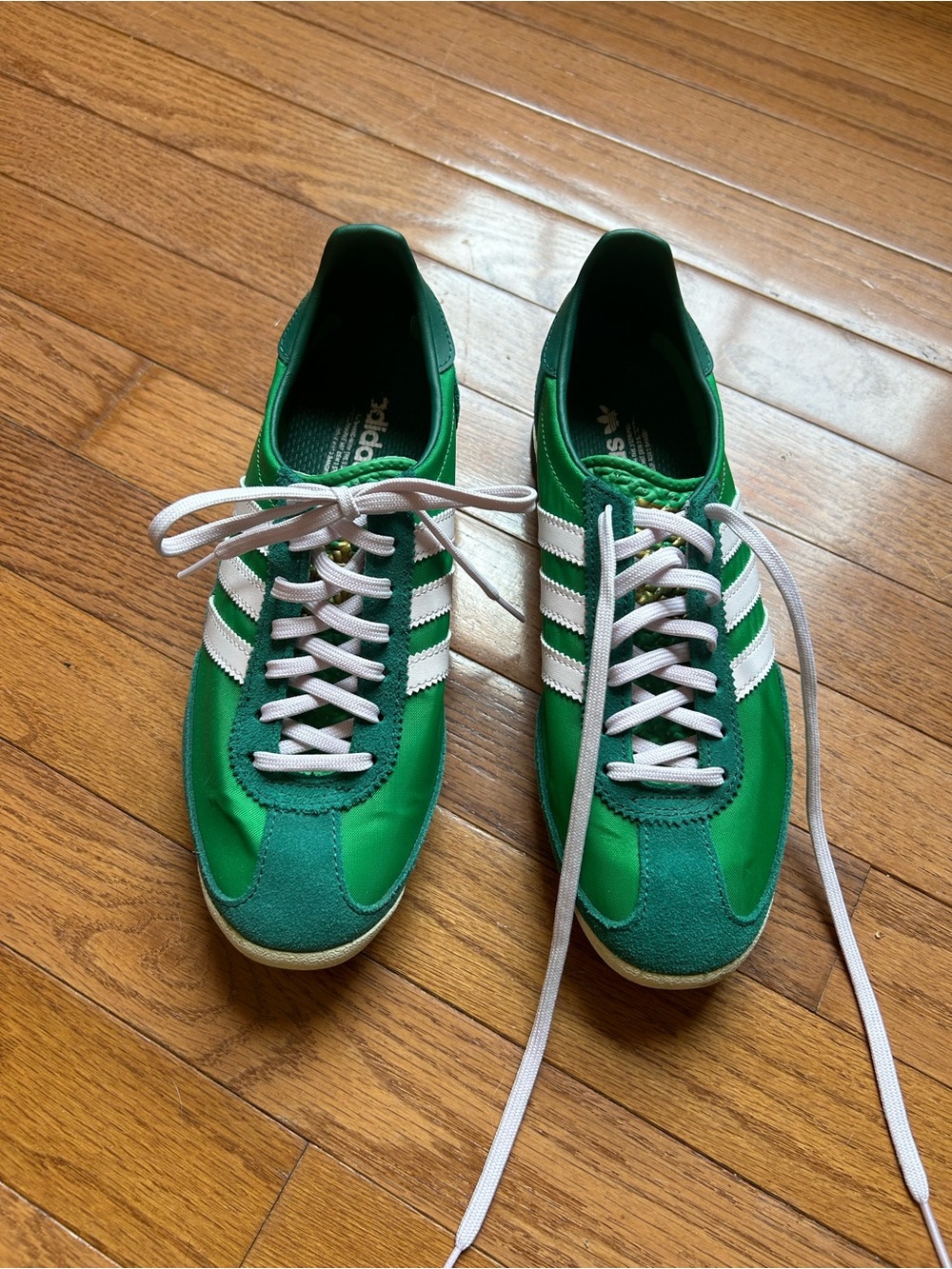Adidas Green and White Retro Track Sneakers